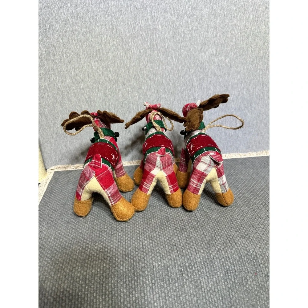 Plaid Plush Reindeer Christmas Ornaments Holiday Festive Farmhouse Rustic Decor
